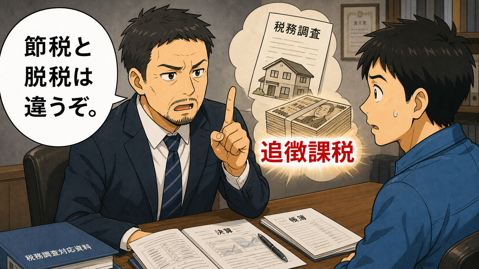 節税と脱税の違いを真剣に学ぶ主人公